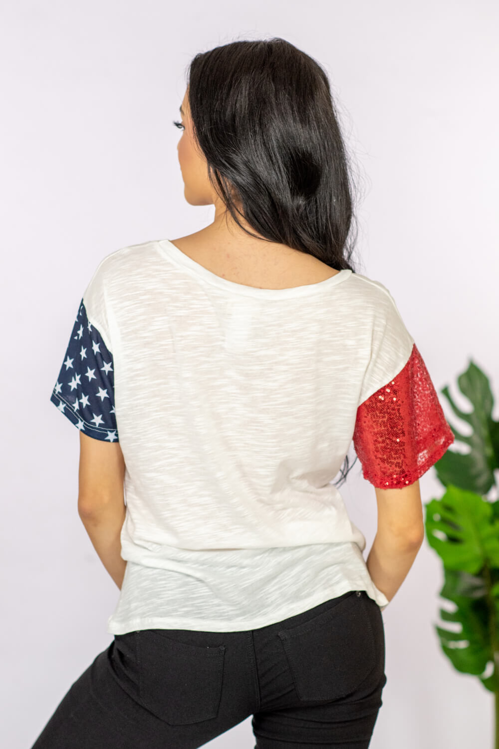 USA Sequin Graphic Distressed Tee