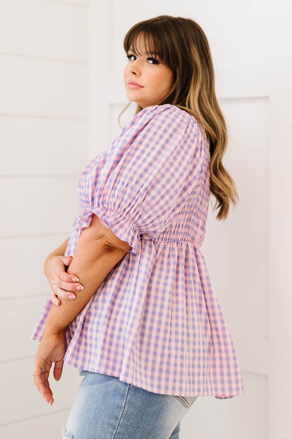 Youthful Days Gingham Smocked Babydoll Top