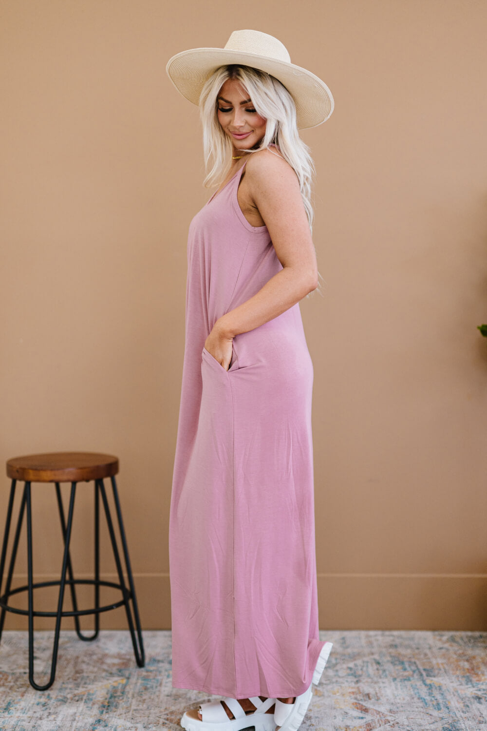 Zenana Beach Vibes Cami Maxi Dress in Light Rose
