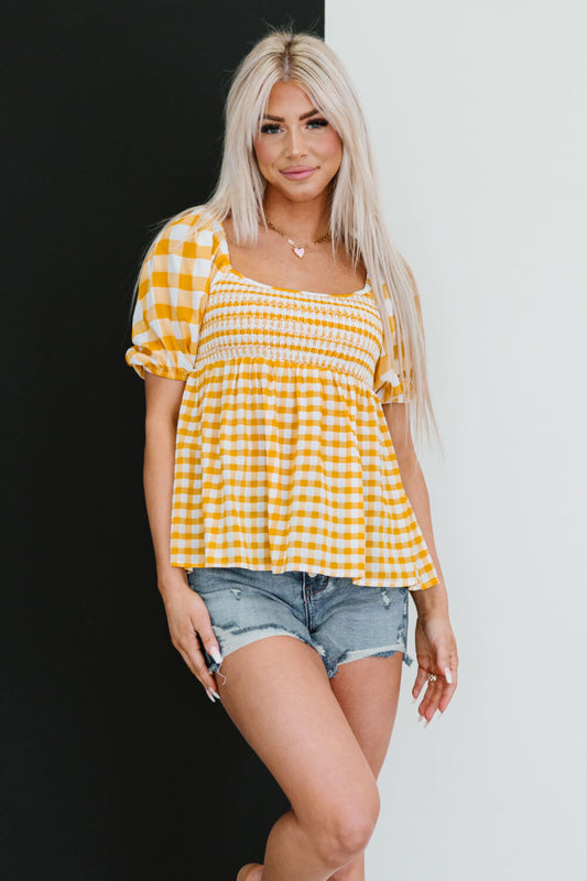 Sunny Meadow Gingham Babydoll Top