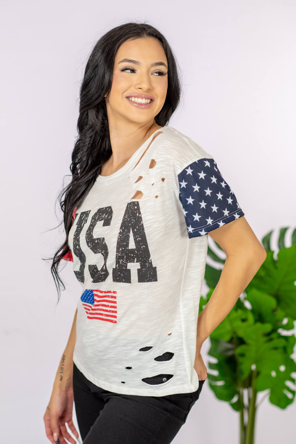 USA Sequin Graphic Distressed Tee