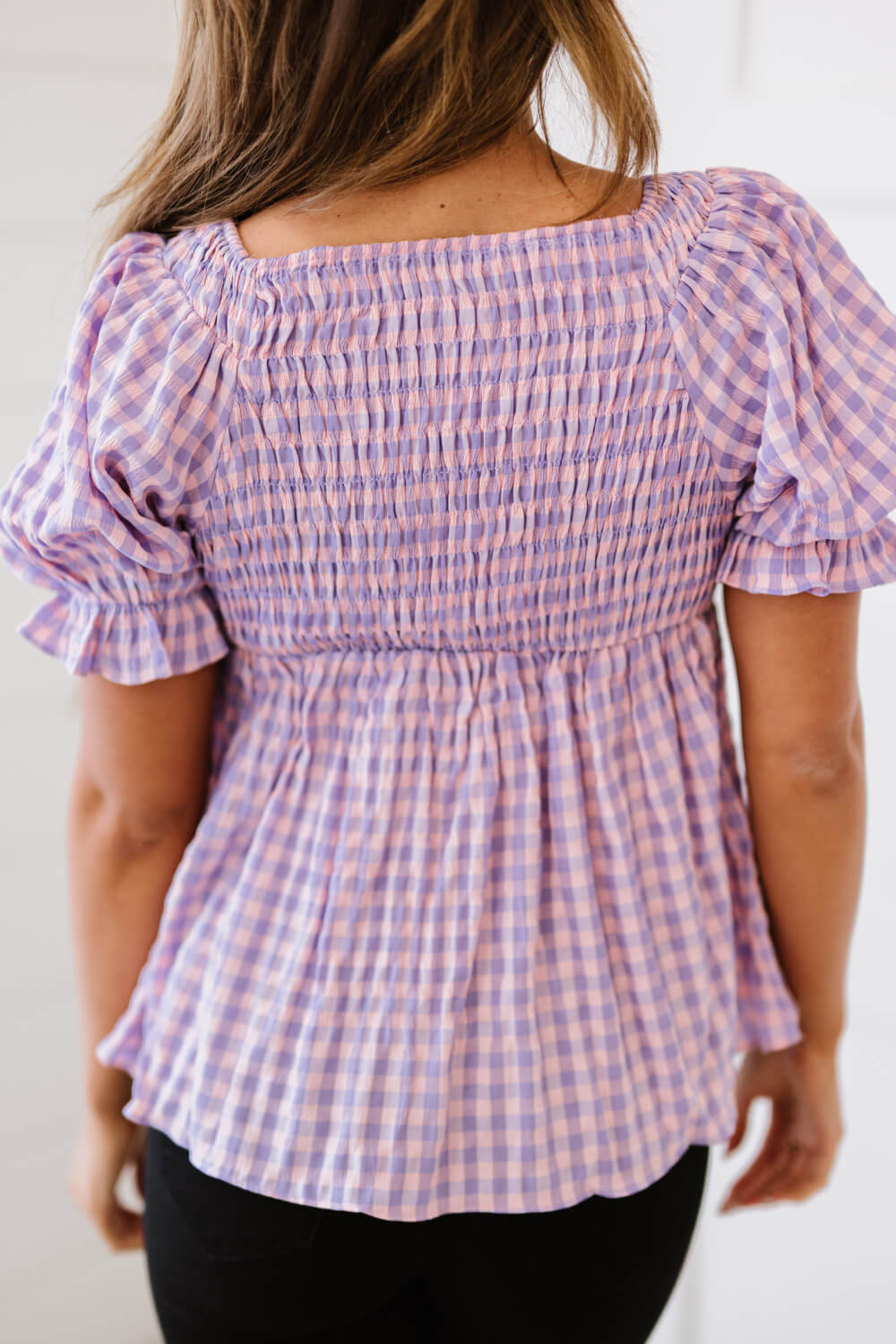 Youthful Days Gingham Smocked Babydoll Top